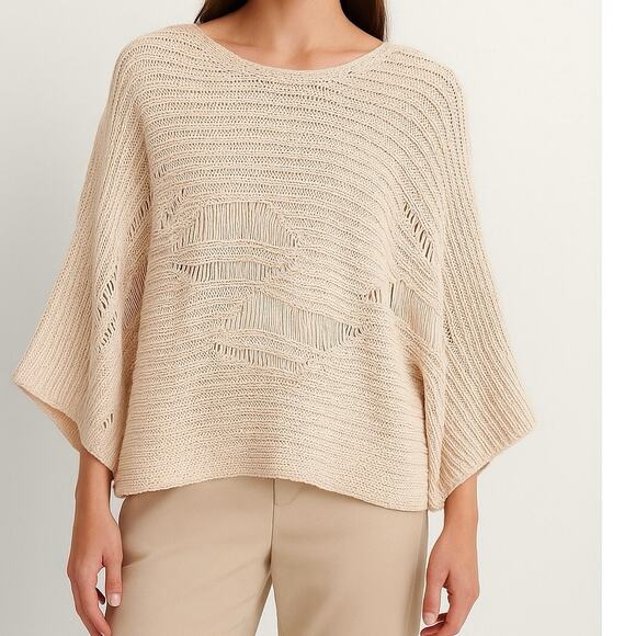 ZARA Distressed Knit Sweater Cream Slouchy Open Weave Pullover Size M boho - Picture 1 of 8